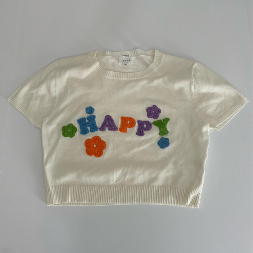 Le Lis Kids Short Sleeved Sweater‎ Happy White Colorful Size Medium M